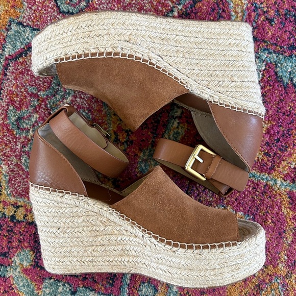 🔥Marc Fisher | Women's brown suede upper, leather heel wedge espadrille size 11 - Picture 9 of 16